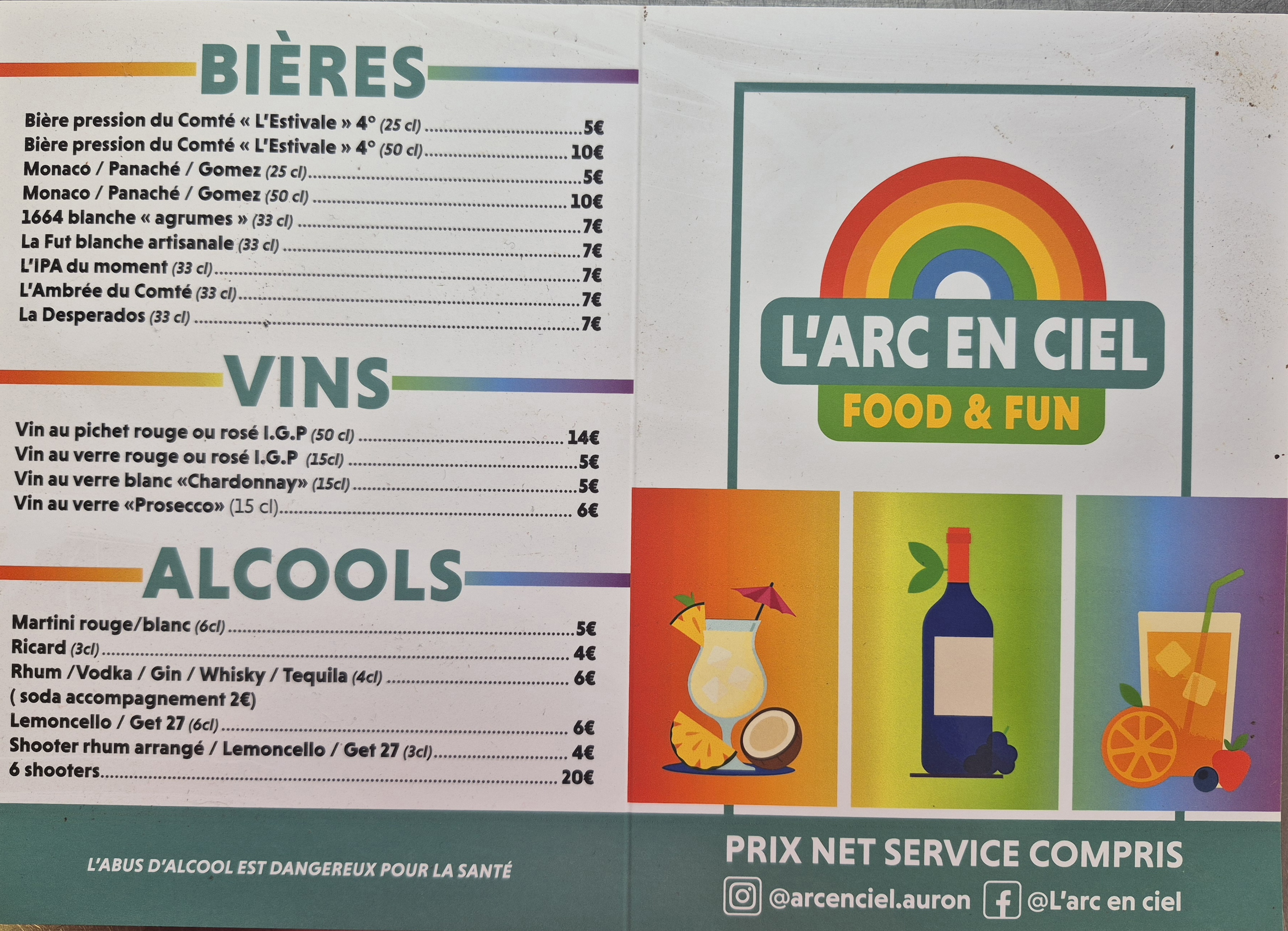 Menu L'Arc en Ciel